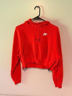 Nike Cropped Hoodie Women’s XS Red Side Zip Fleece Sweatshirt